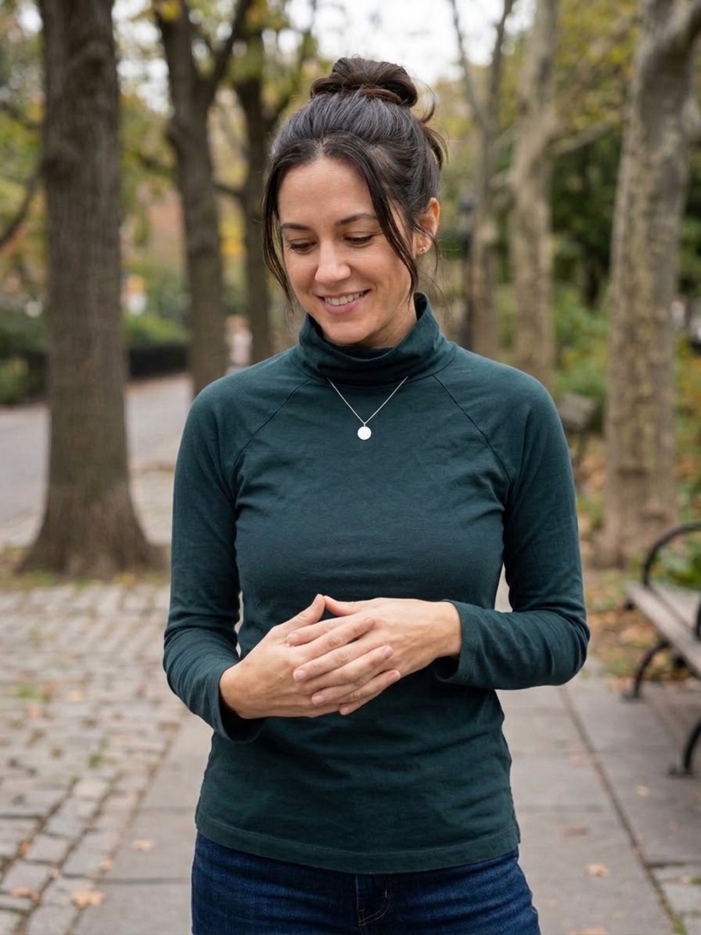 J.Jill Luxe Supima Turtleneck Women's Dark Green Turtleneck Long-Sleeve Sweater
